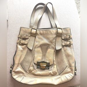 TOUS VTG Authentic Spanish Patent Leather-Suede w/Gold Metal Accents Large Purse